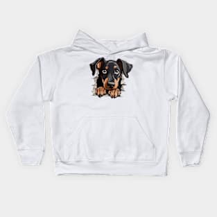 Baby Doberman Pinscher Dog Peeking Kids Hoodie